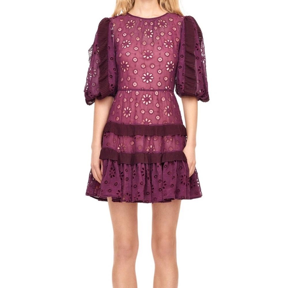 Rebecca Taylor Pinwheel Eyelet Puff Sleeve Mini Dress Size 8 ASO Kelly Ripa